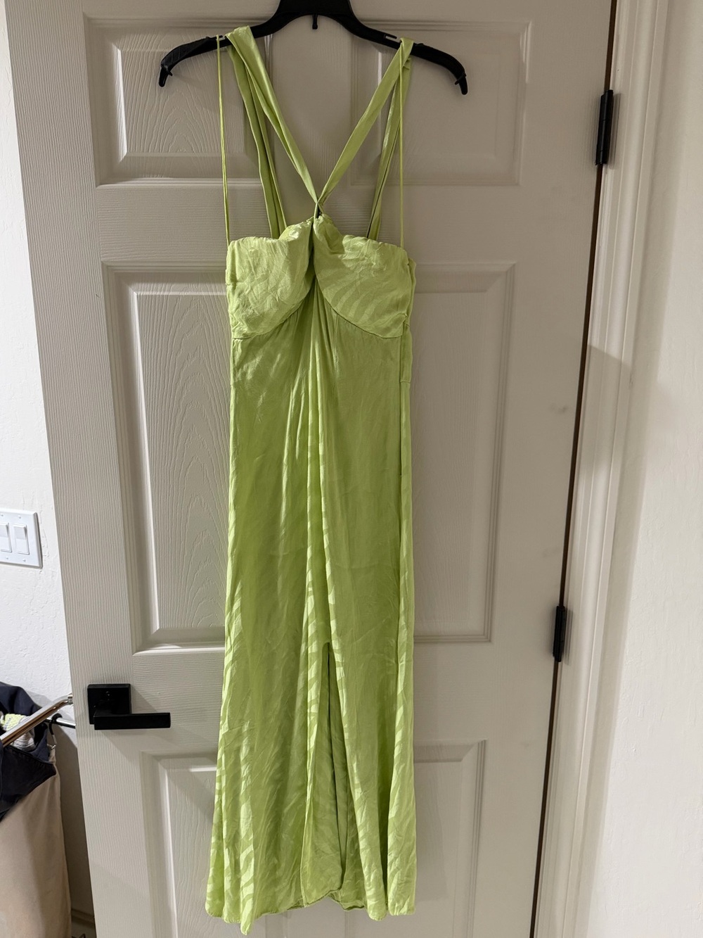 SAYLOR Lime Green Satin Strappy Maxi Dress